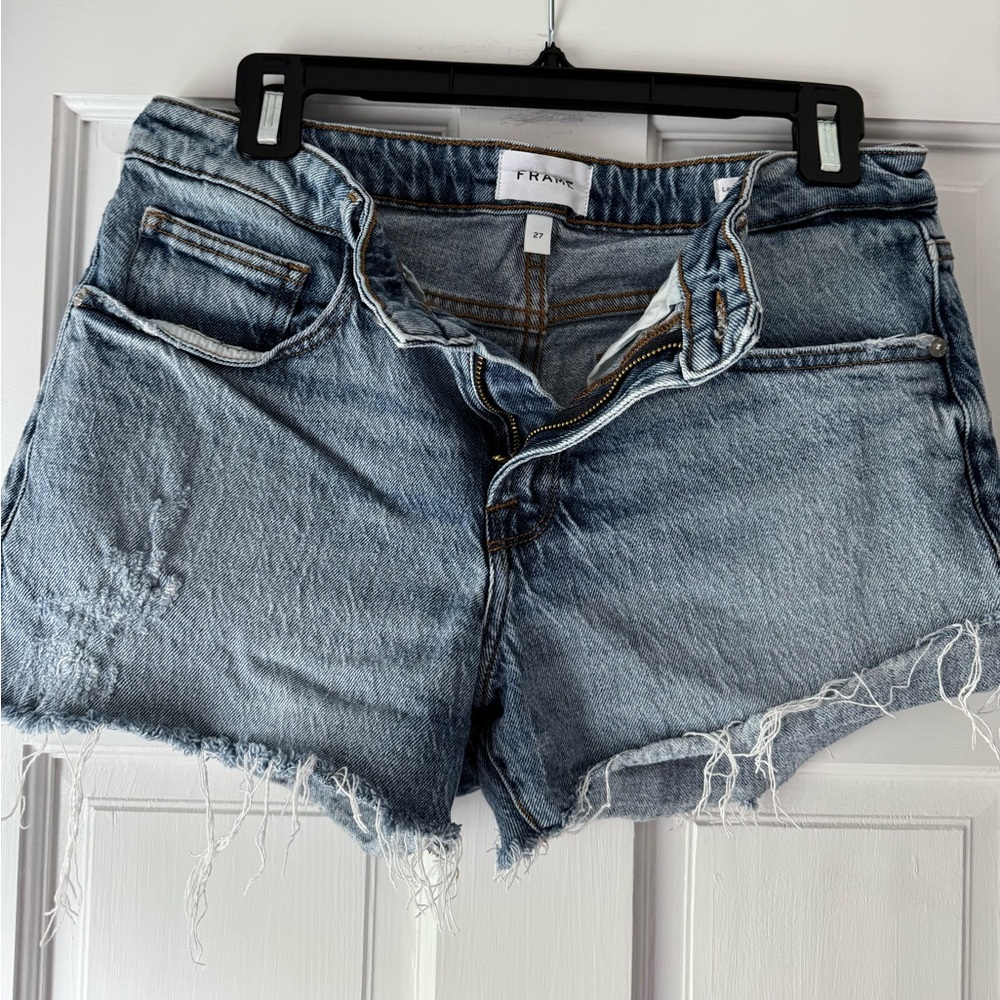 Frame Denim Blue Distressed Jean Shorts